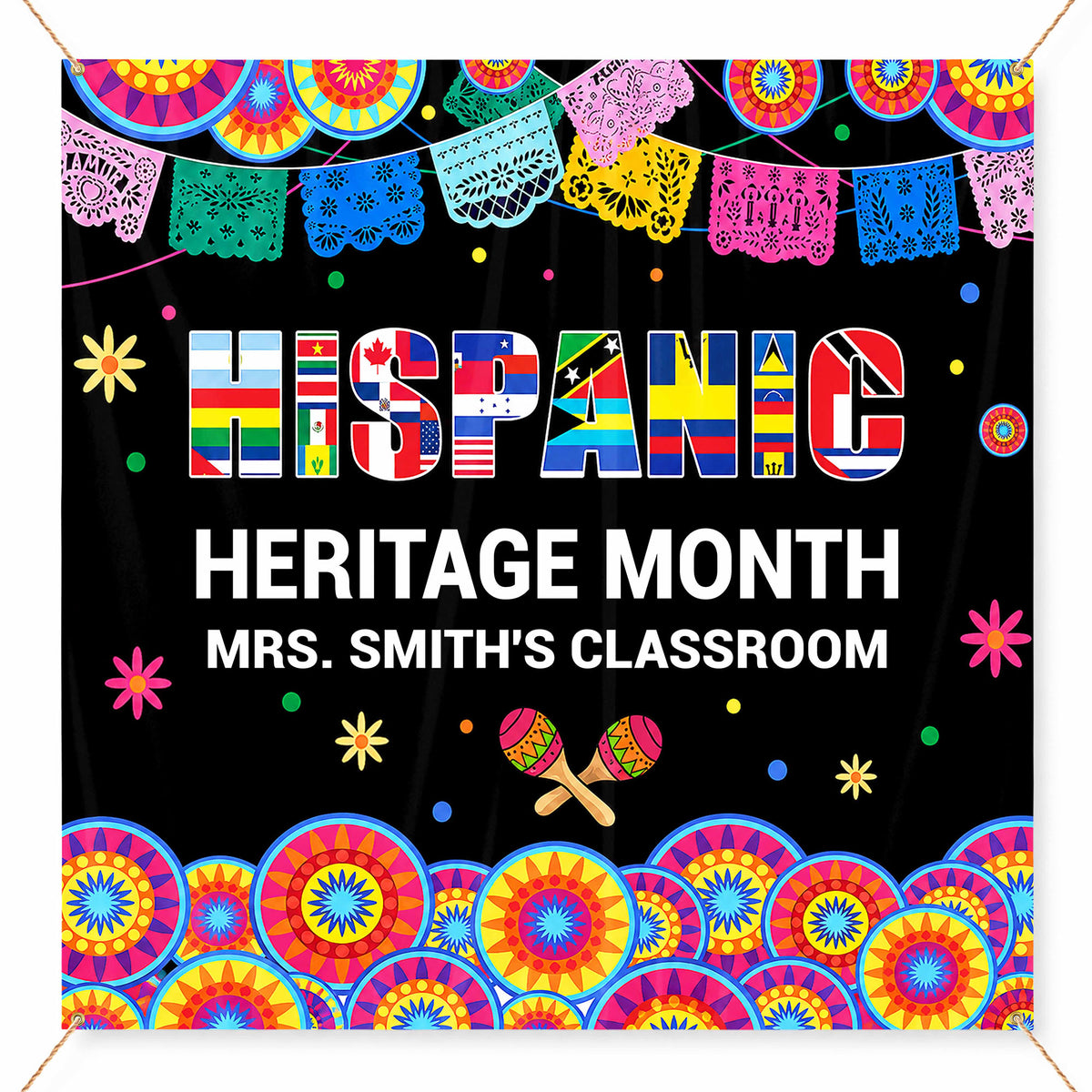 Hispanic Heritage Month My Classroom With Flags And Maracas - Personalized Backdrop - TEACH419_BADRO