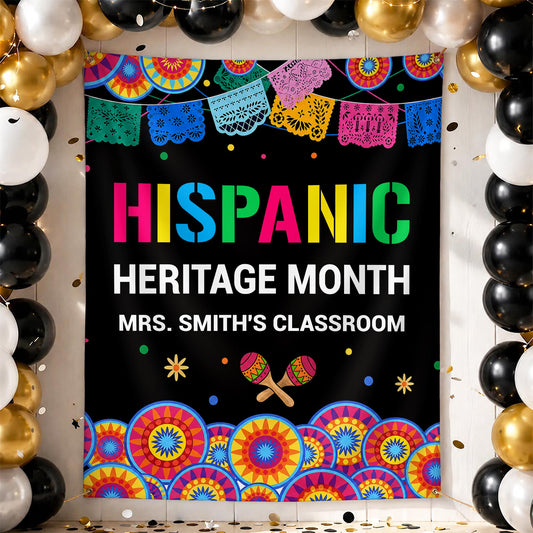 Hispanic Heritage Month My Classroom With Flags And Maracas - Personalized Backdrop - TEACH419_BADRO