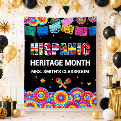 Hispanic Heritage Month My Classroom With Flags And Maracas - Personalized Backdrop - TEACH419_BADRO