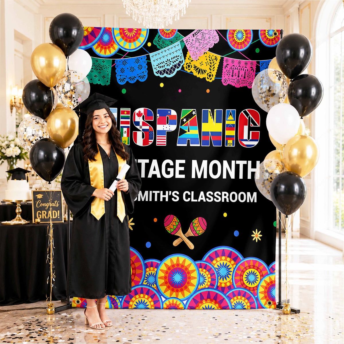 Hispanic Heritage Month My Classroom With Flags And Maracas - Personalized Backdrop - TEACH419_BADRO