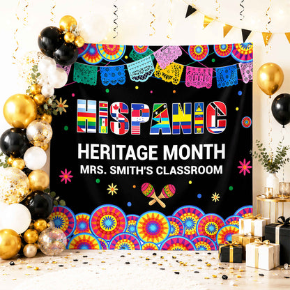 Hispanic Heritage Month My Classroom With Flags And Maracas - Personalized Backdrop - TEACH419_BADRO