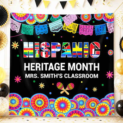 Hispanic Heritage Month My Classroom With Flags And Maracas - Personalized Backdrop - TEACH419_BADRO