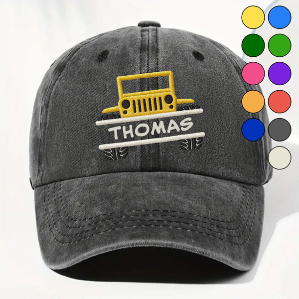 Custom Adventure Awaits Car Design - Personalized Custom Washed Denim Cap - TRUCK001_WDCAP