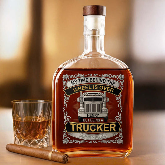 My Time Behind The Wheels Is Over, Truck Design - Personalized Custom Whiskey Bottle - TRUCK002_WHIBO