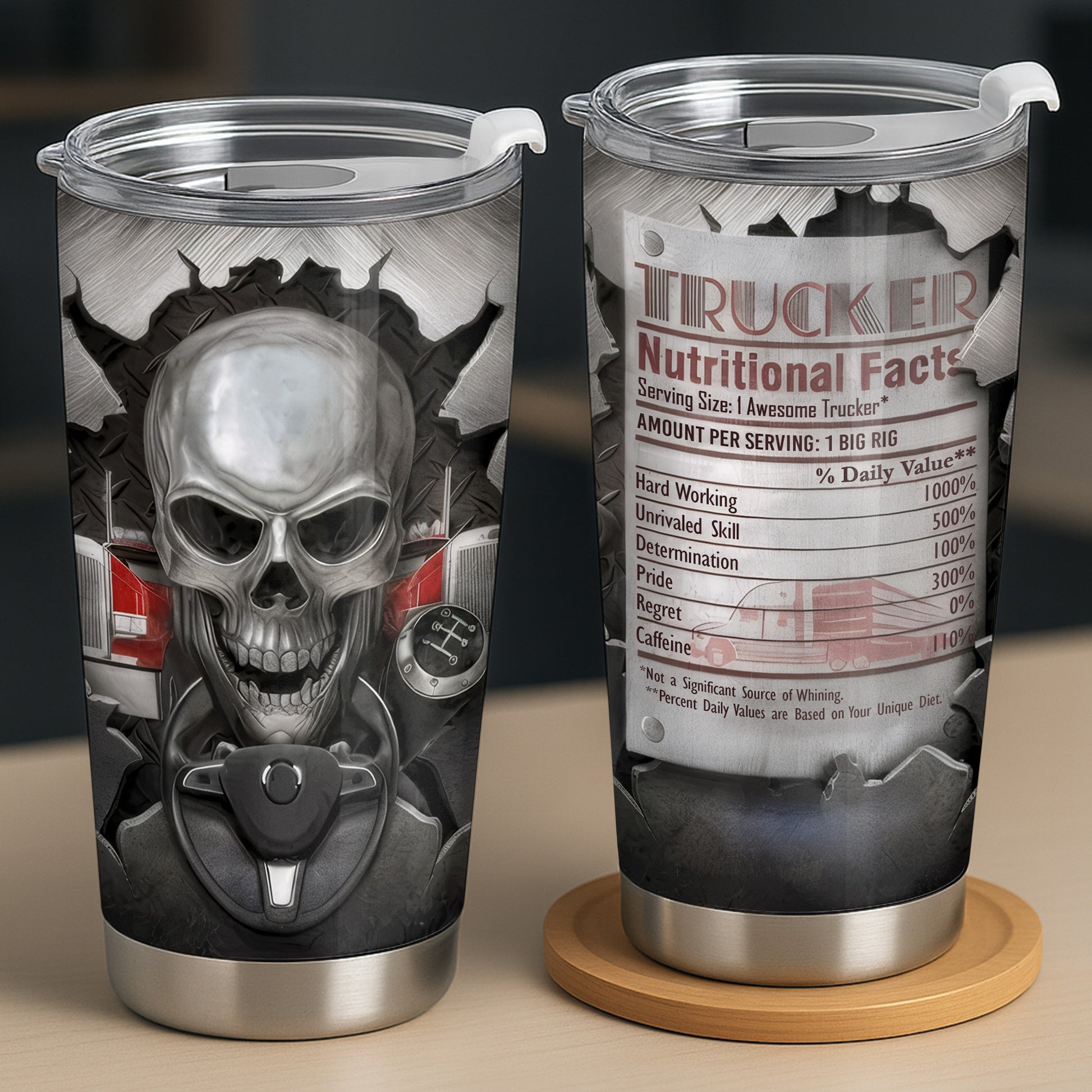 Serving Size 1 Awesome Trucker With Skull And Truck Design