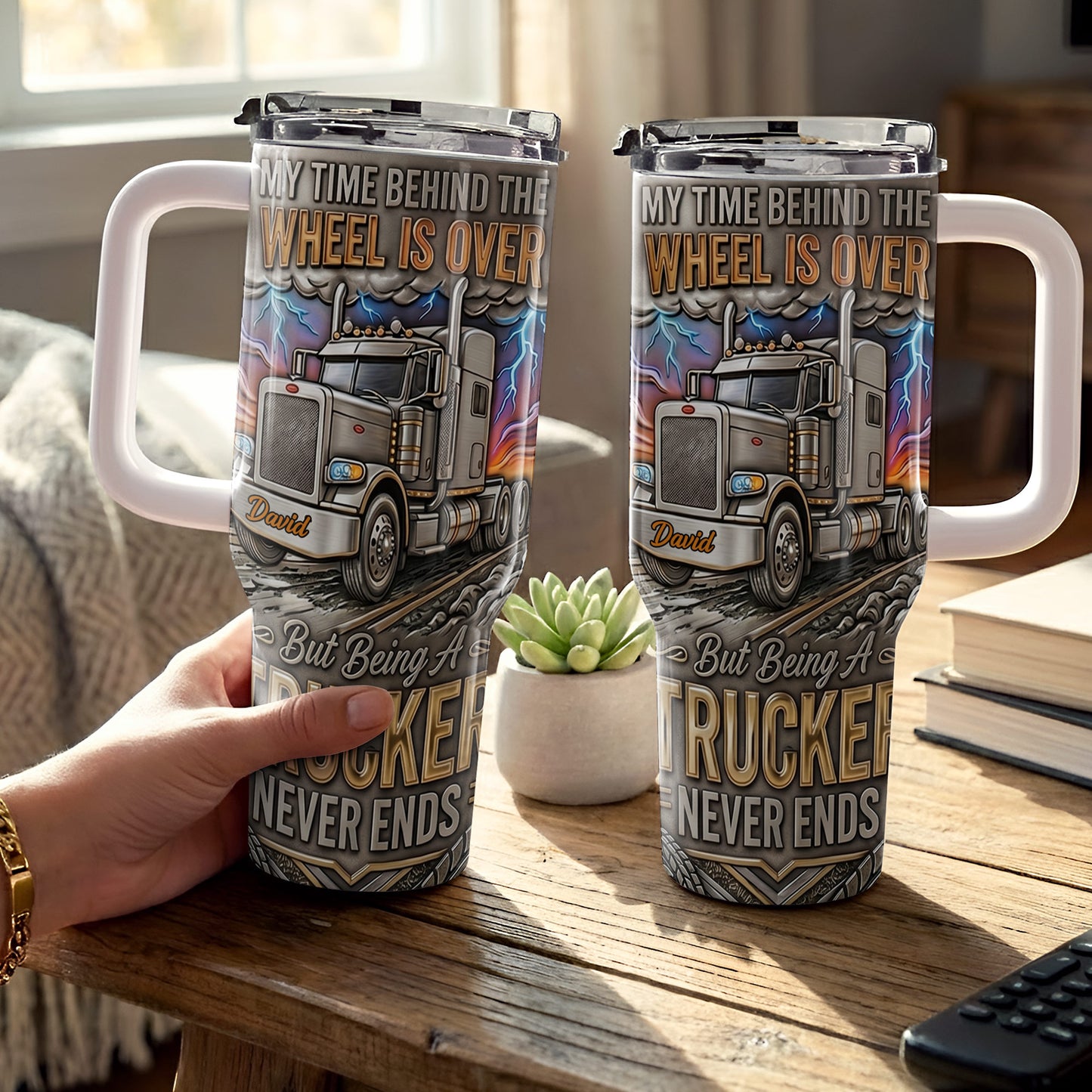 My Time Behind The Wheels Is Over Trucker Never Ends With Semi Truck - Personalized 40oz Tumbler With Straw - TRUCK014_TBS