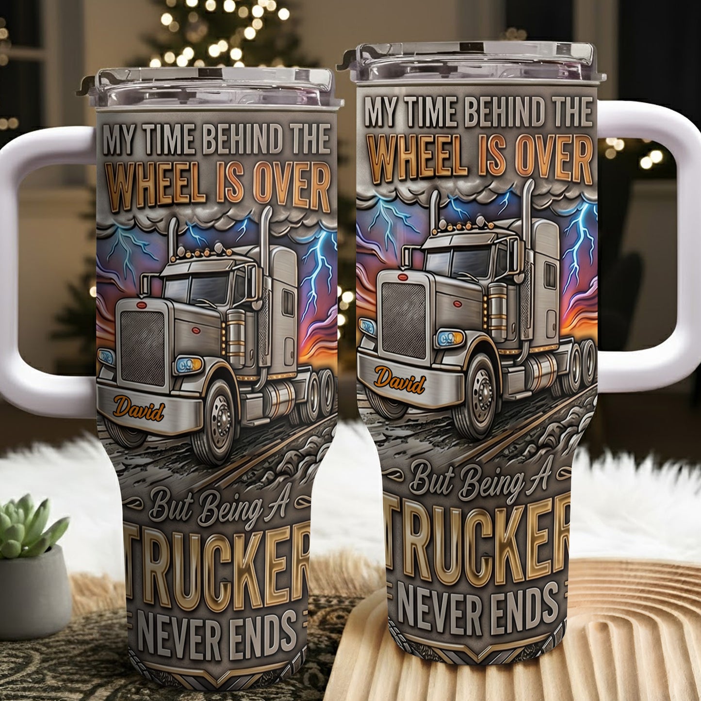 My Time Behind The Wheels Is Over Trucker Never Ends With Semi Truck - Personalized 40oz Tumbler With Straw - TRUCK014_TBS