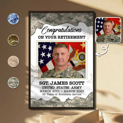 Congratulations On Your Retirement, American Flag And Military Medals