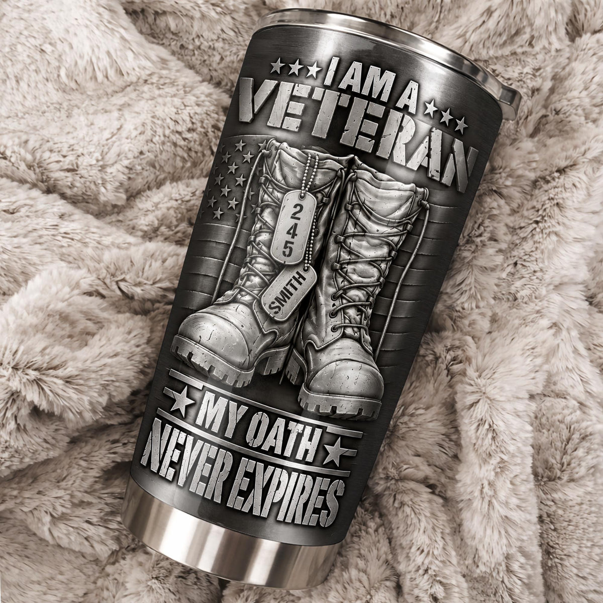 I Am A Veteran With Combat Boots And Flag - Personalized Custom Stainless Steel Tumbler 20oz - VTR019_USTUM
