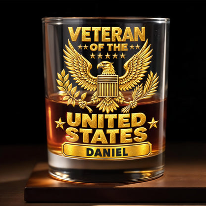 Veteran Of The United States Army Gold Eagle Emblem - Personalized Custom Whiskey Glass - VTR020_RWG