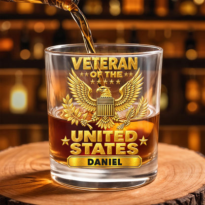Veteran Of The United States Army Gold Eagle Emblem - Personalized Custom Whiskey Glass - VTR020_RWG
