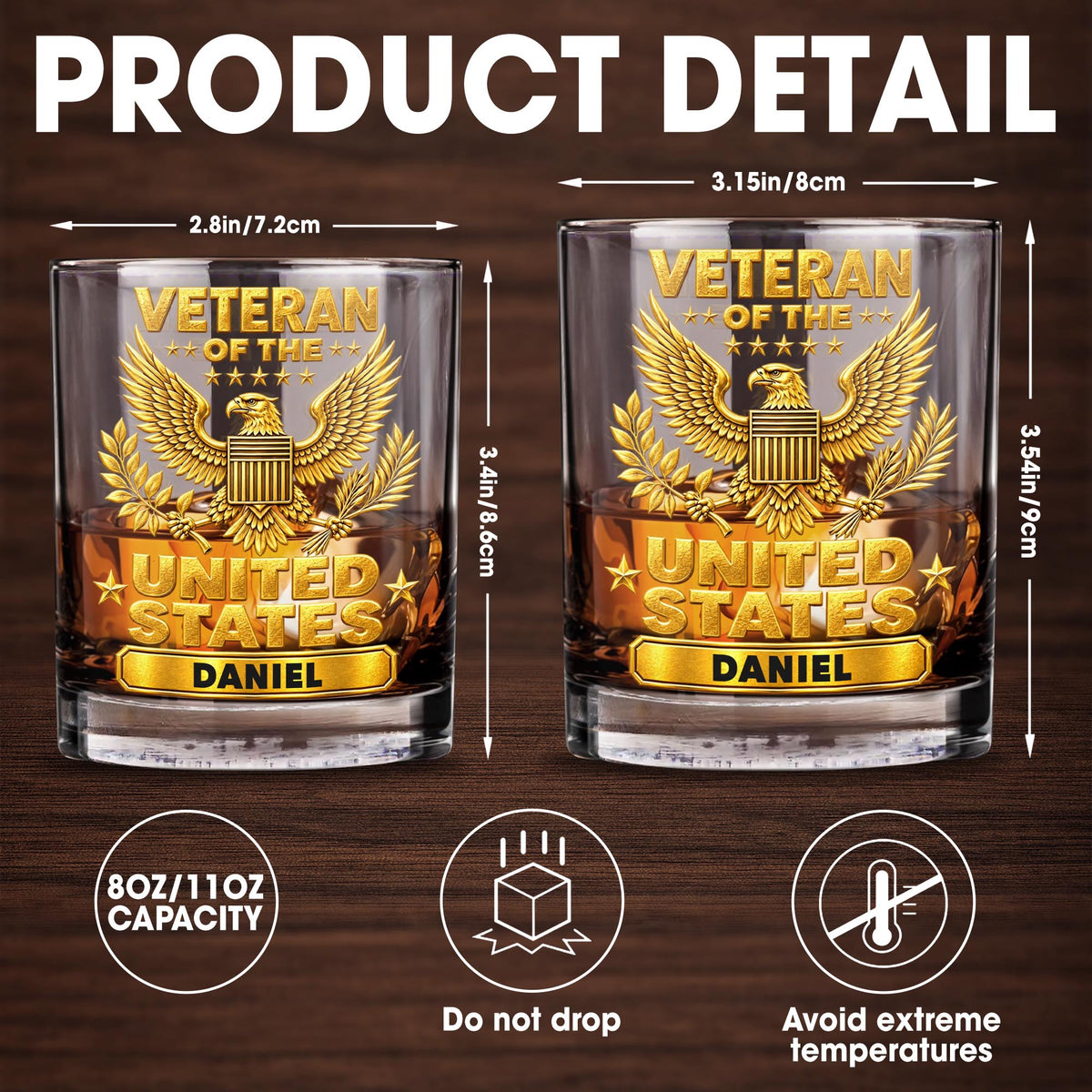 Veteran Of The United States Army Gold Eagle Emblem - Personalized Custom Whiskey Glass - VTR020_RWG