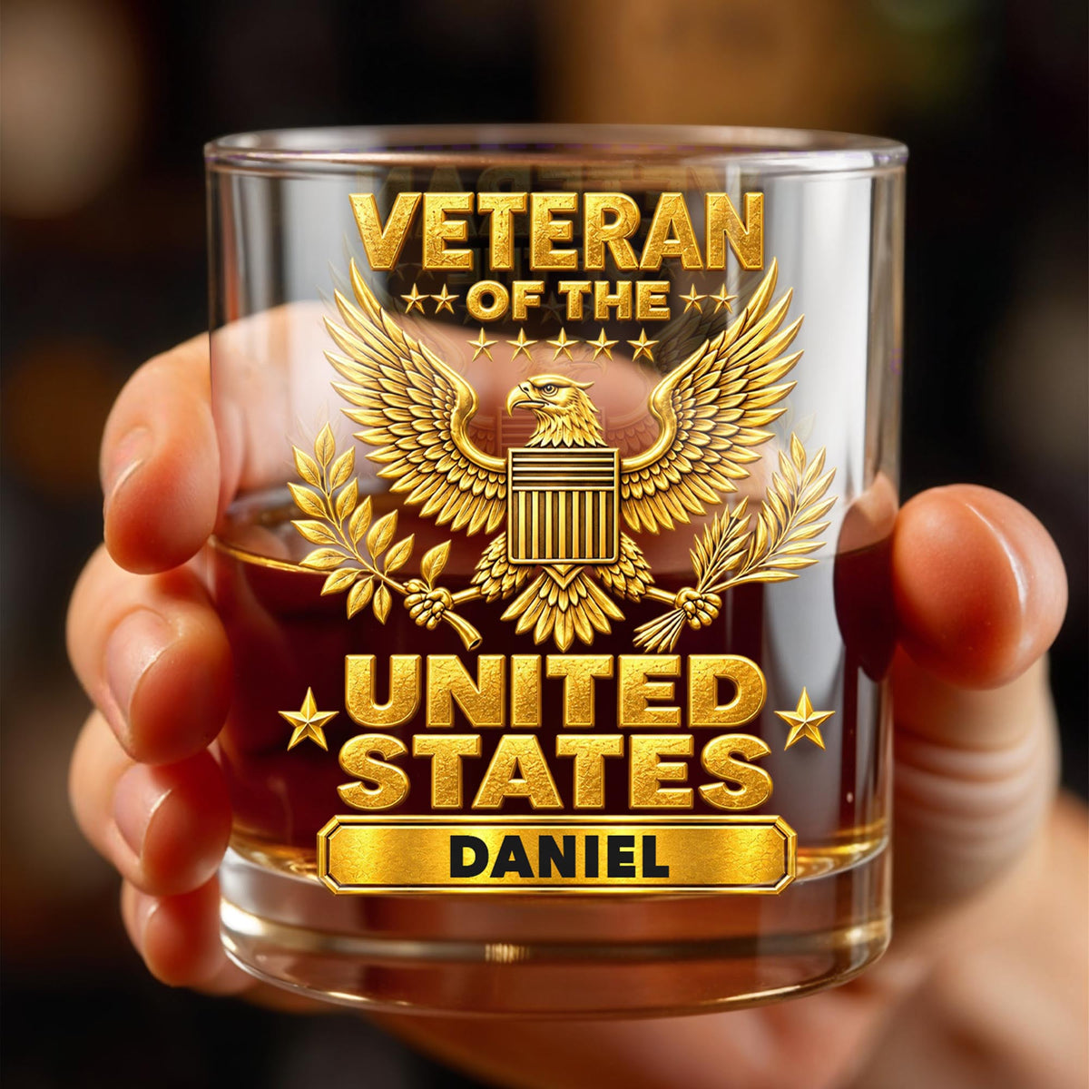 Veteran Of The United States Army Gold Eagle Emblem - Personalized Custom Whiskey Glass - VTR020_RWG