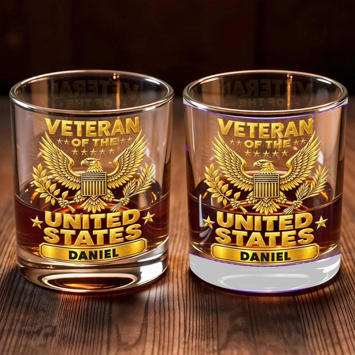 Veteran Of The United States Army Gold Eagle Emblem - Personalized Custom Whiskey Glass - VTR020_RWG