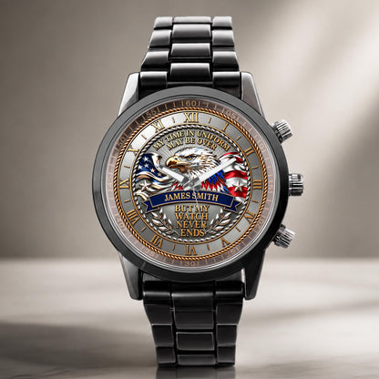 My Time In Uniform May Be Over Eagle American Flag - Personalized Custom Men's Watch - VTR049_CUMWA
