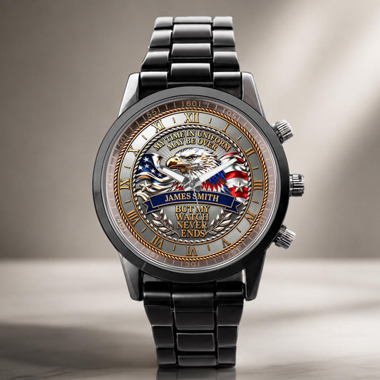 My Time In Uniform May Be Over Eagle American Flag - Personalized Custom Men's Watch - VTR049_CUMWA