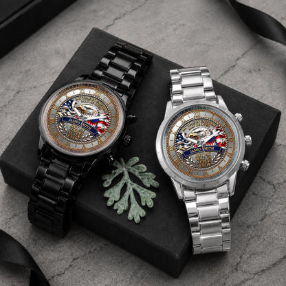 My Time In Uniform May Be Over Eagle American Flag - Personalized Custom Men's Watch - VTR049_CUMWA