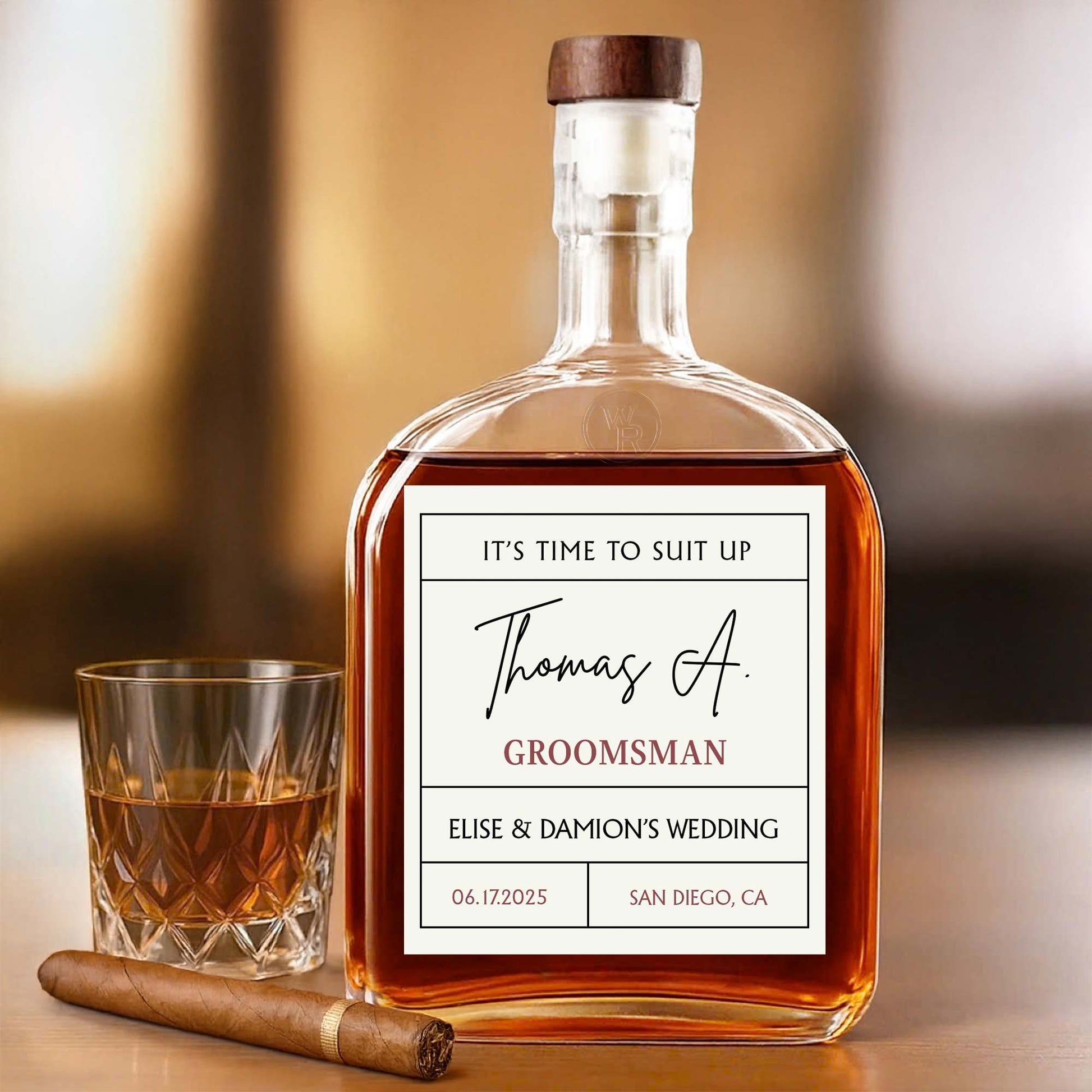 It's Time To Suit Up Groomsman Whiskey Bottle