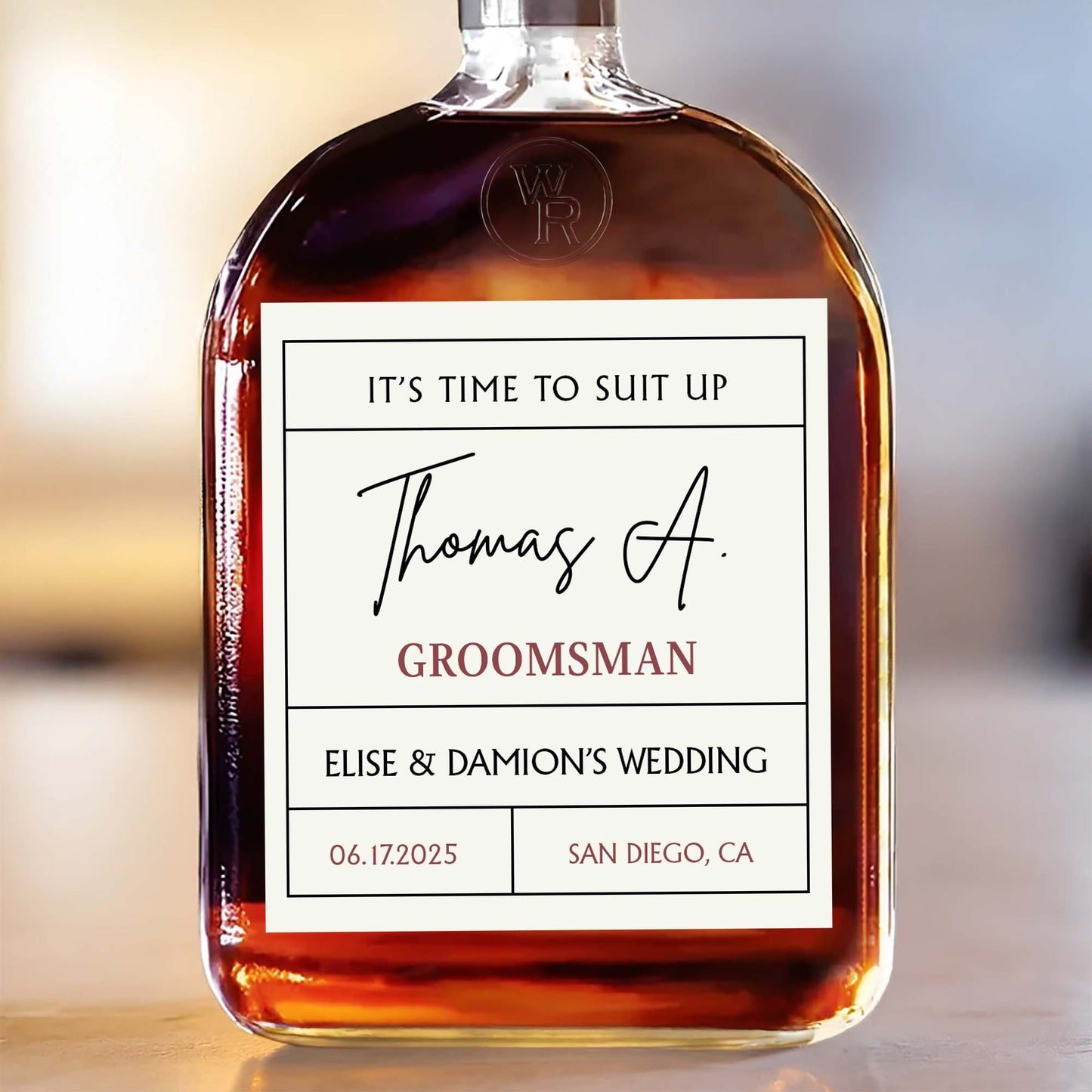 It's Time To Suit Up Groomsman Whiskey Bottle