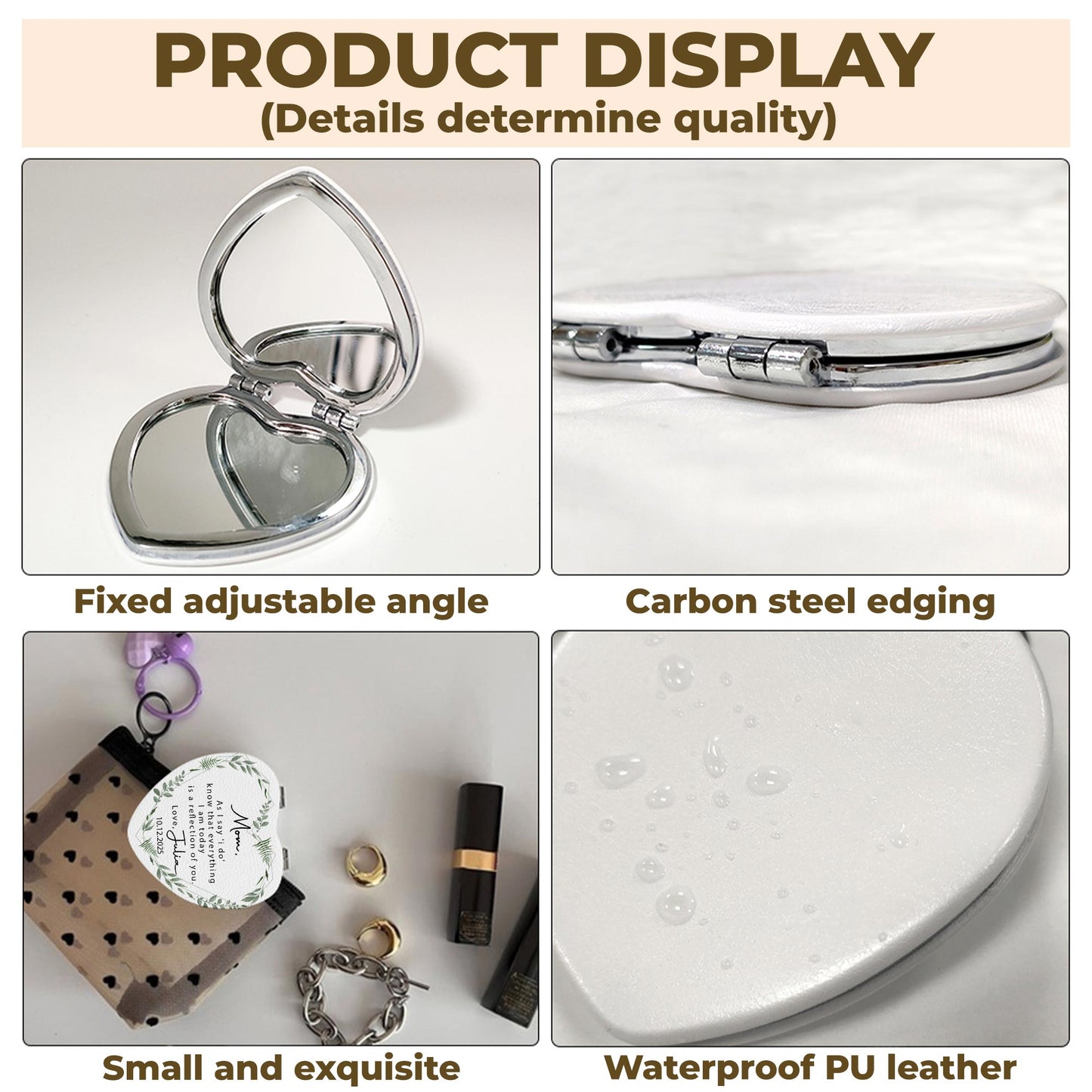 Mom, As I Say 'I Do', Reflection Of You, Greenery Design - Custom Heart Compact Mirror - WEDD006_HCOM