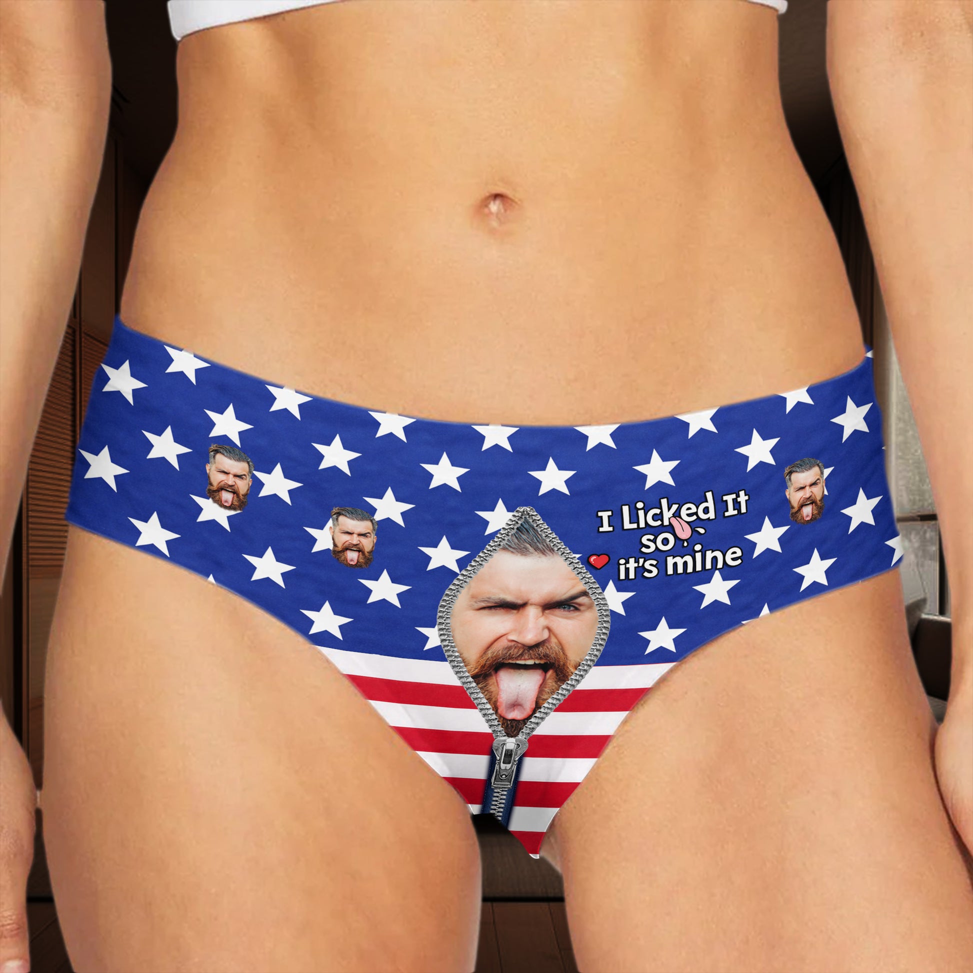 I Licked It So It's Mine American Flag With Man Face