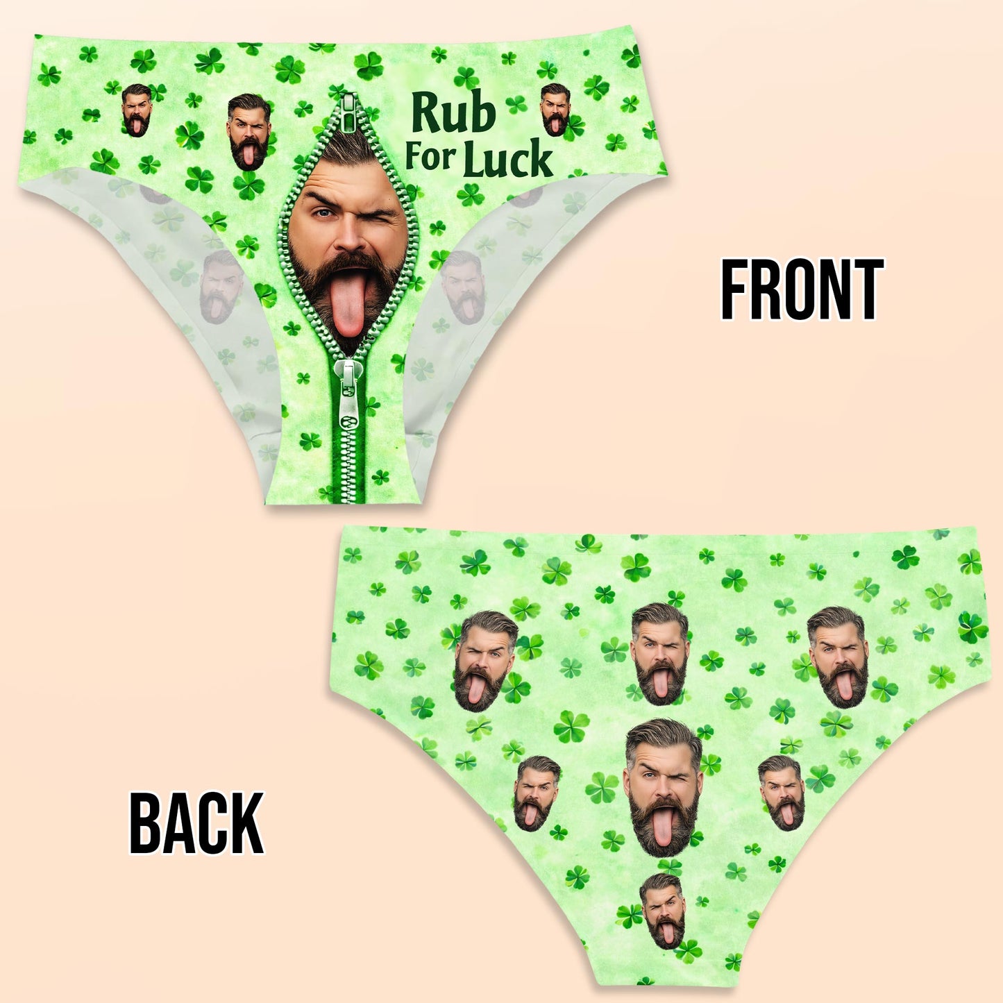 Rub For Luck Shamrocks And Custom Face Zipper