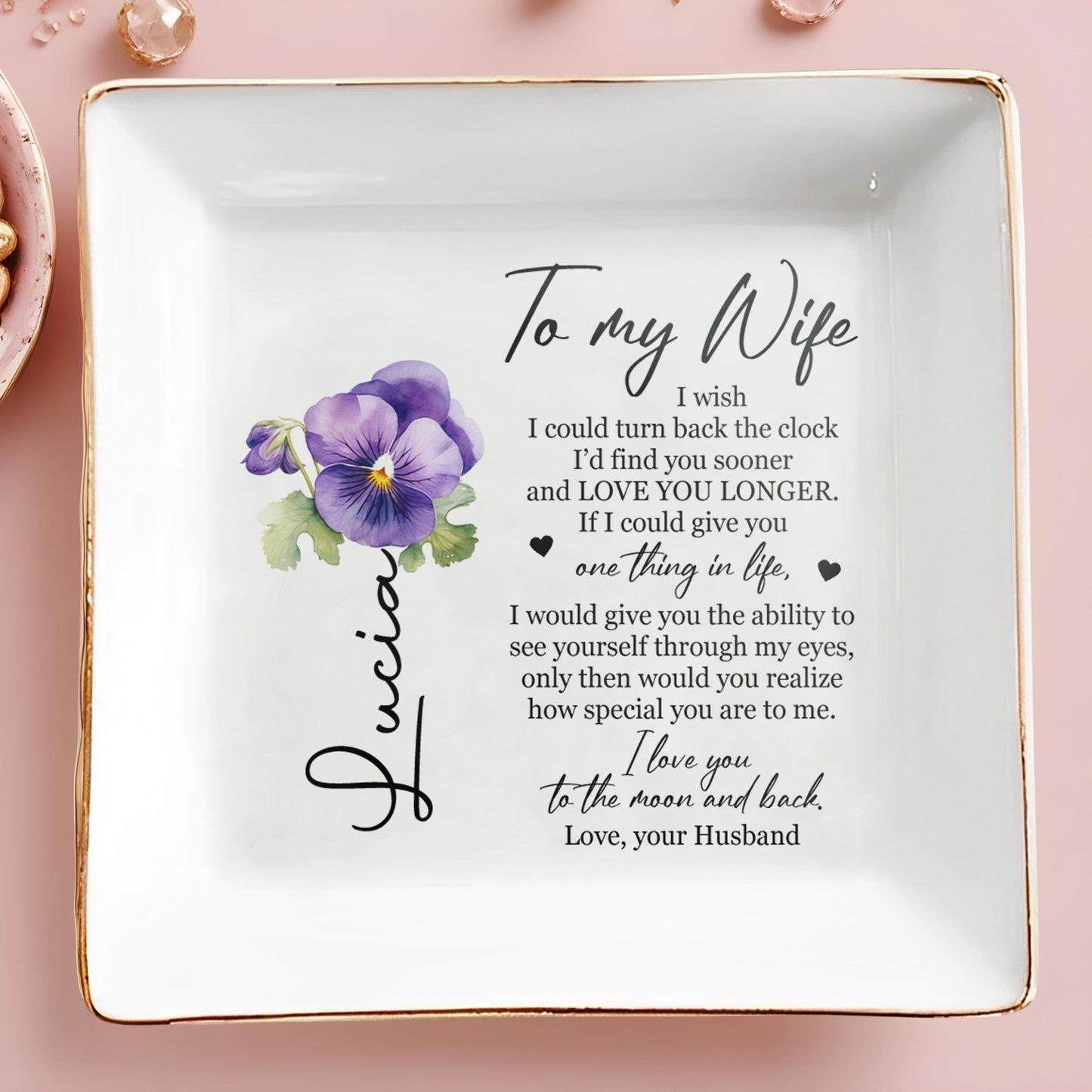 I Wish I Could Turn Back the Clock Love You to the Moon Jewelry Dish - Personalized Custom Jewelry Dish - WIF007_SCRD