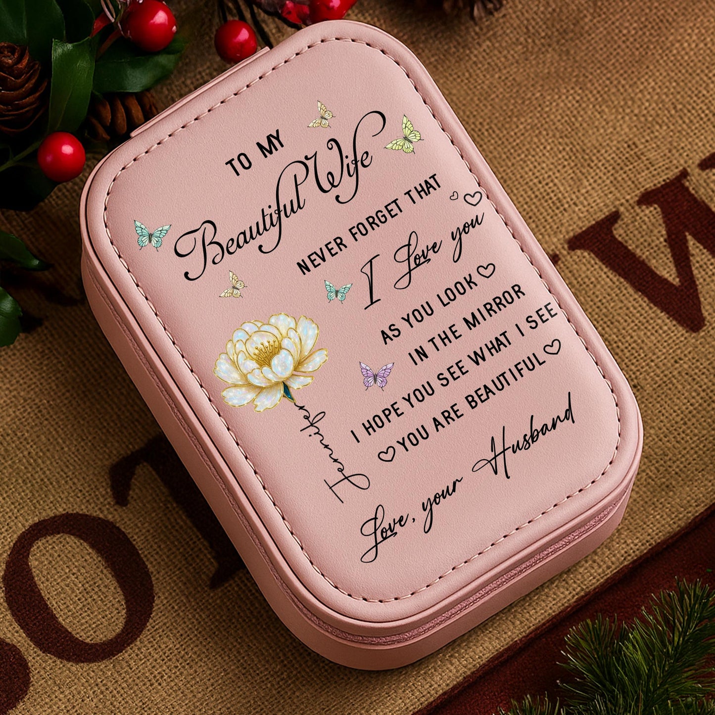 To My Beautiful Wife, Flower And Butterfly Design