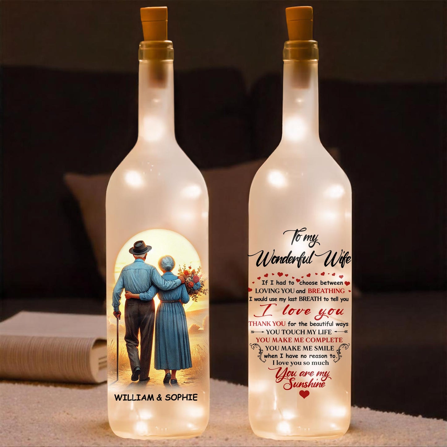 To My Wonderful Wife, Couple, Sunset And Flowers