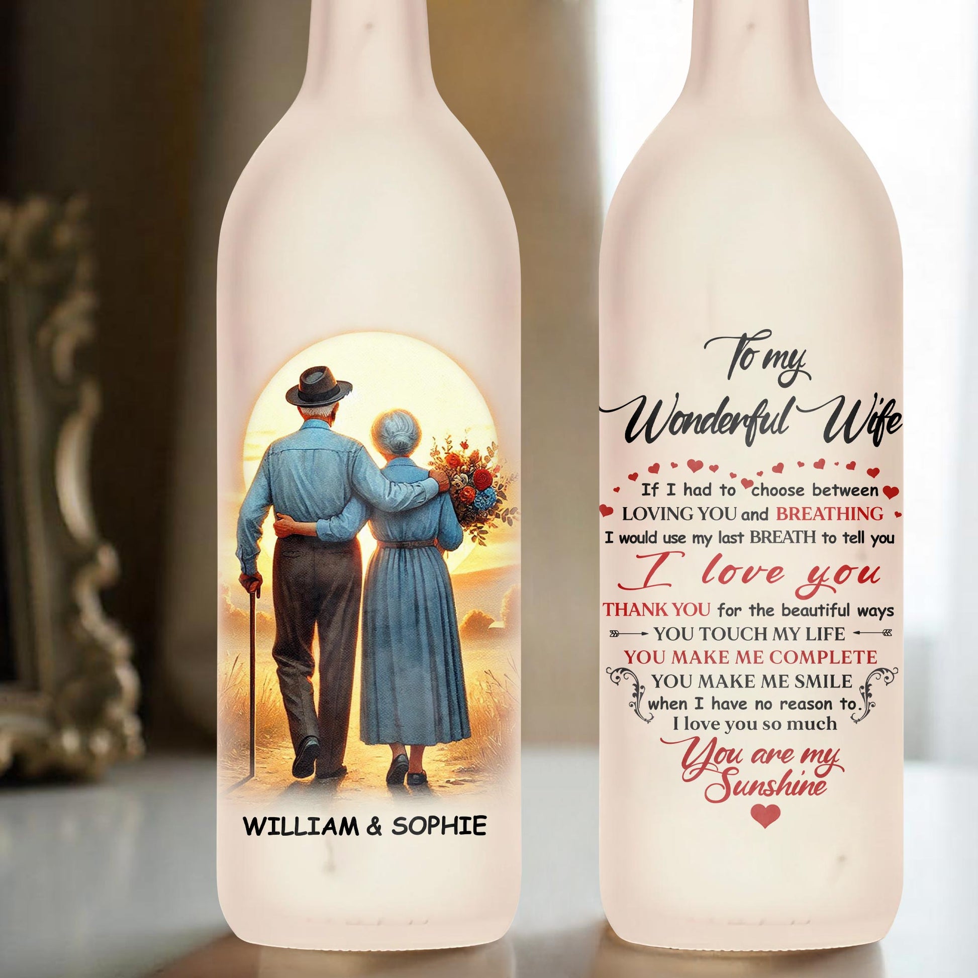 To My Wonderful Wife, Couple, Sunset And Flowers