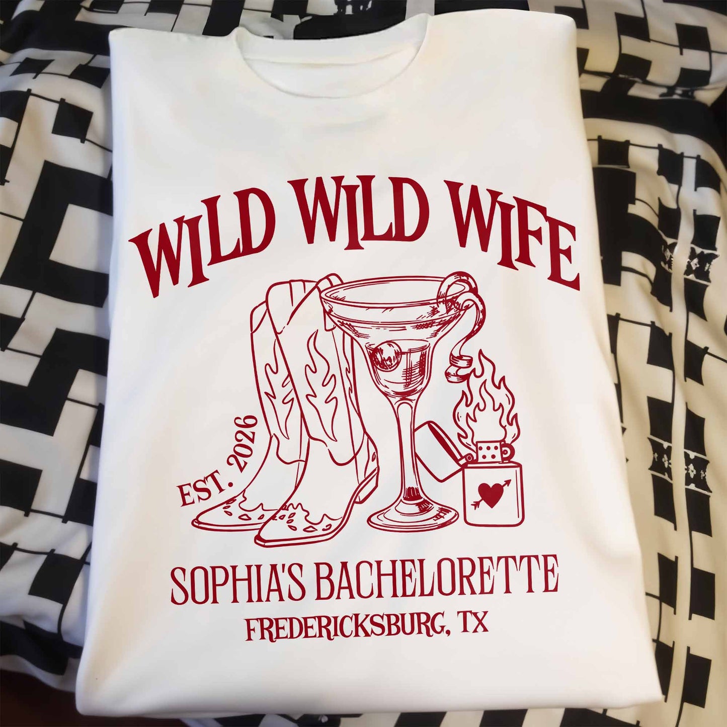 Wild Wild Wife Bachelorette With Cowboy Boots And Cocktail Glass - Personalized Custom Unisex T-shirt, Hoodie - WIF080_WBAS