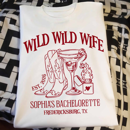 Wild Wild Wife Bachelorette With Cowboy Boots And Cocktail Glass - Personalized Custom Unisex T-shirt, Hoodie - WIF080_WBAS
