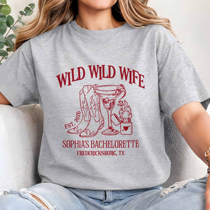 Wild Wild Wife Bachelorette With Cowboy Boots And Cocktail Glass - Personalized Custom Unisex T-shirt, Hoodie - WIF080_WBAS