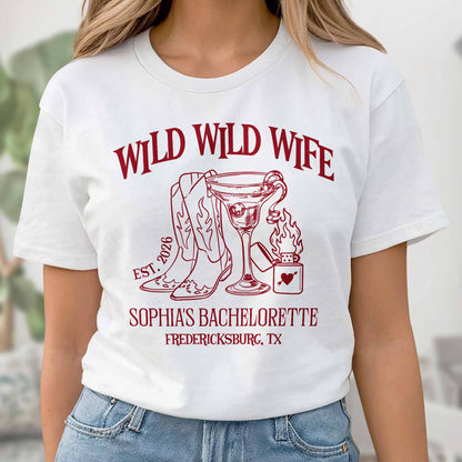 Wild Wild Wife Bachelorette With Cowboy Boots And Cocktail Glass - Personalized Custom Unisex T-shirt, Hoodie - WIF080_WBAS
