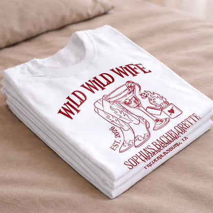 Wild Wild Wife Bachelorette With Cowboy Boots And Cocktail Glass - Personalized Custom Unisex T-shirt, Hoodie - WIF080_WBAS