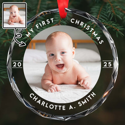 Adorno de recuerdo de mi primer bebé en Navidad - Adorno circular de cristal personalizado - XMAS004_CGOR 