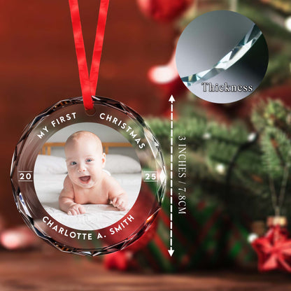 Adorno de recuerdo de mi primer bebé en Navidad - Adorno circular de cristal personalizado - XMAS004_CGOR 