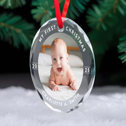 Adorno de recuerdo de mi primer bebé en Navidad - Adorno circular de cristal personalizado - XMAS004_CGOR 