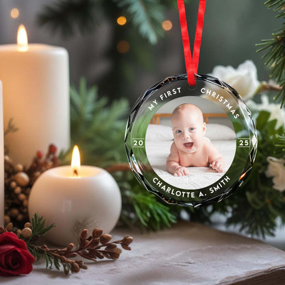 Adorno de recuerdo de mi primer bebé en Navidad - Adorno circular de cristal personalizado - XMAS004_CGOR 