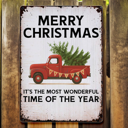 Merry Christmas With Vintage Truck And Christmas Tree