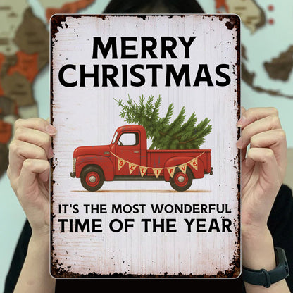 Merry Christmas With Vintage Truck And Christmas Tree