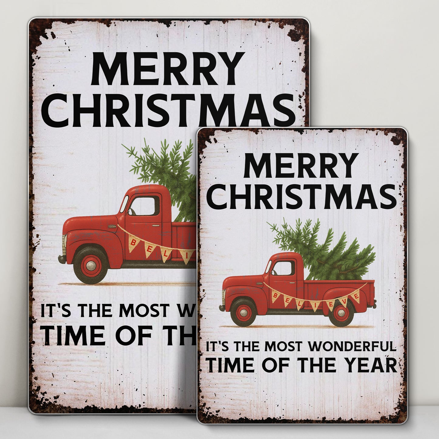 Merry Christmas With Vintage Truck And Christmas Tree