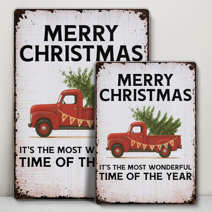 Merry Christmas With Vintage Truck And Christmas Tree
