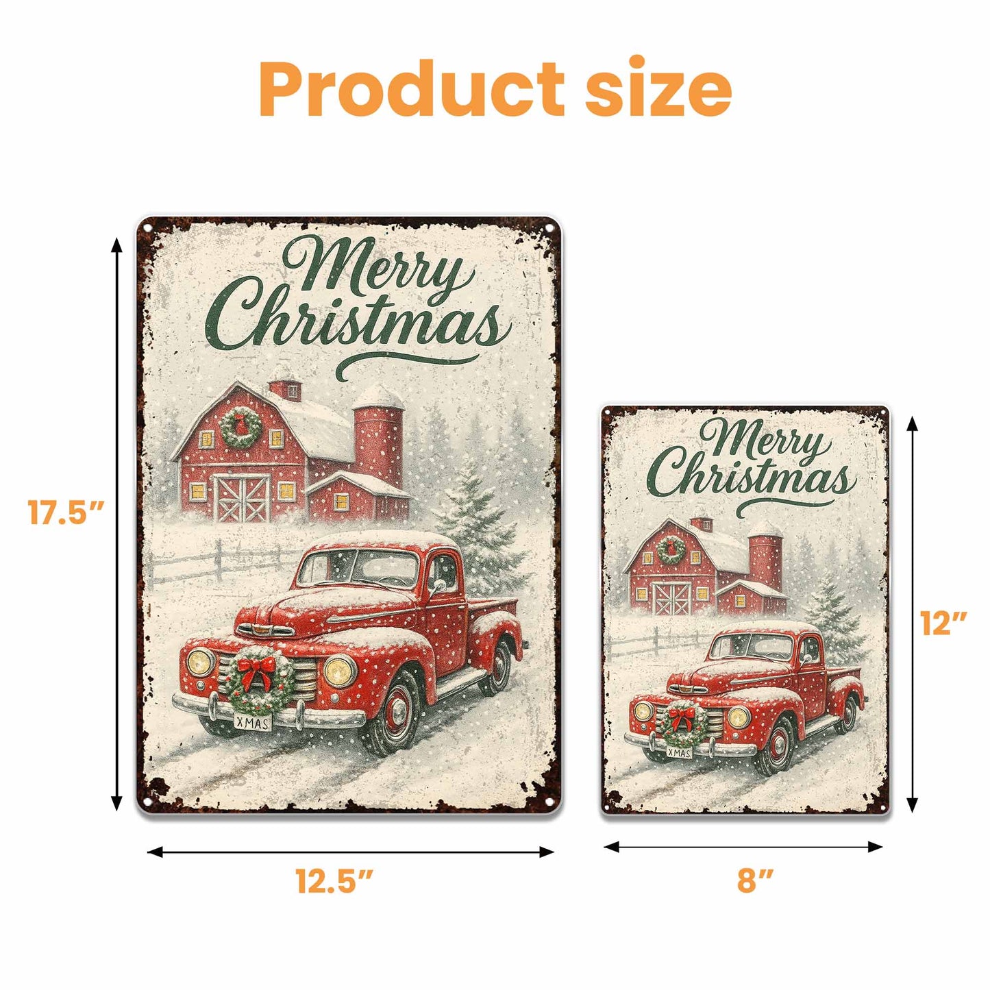 Merry Christmas Vintage Truck and Snowy Barn Scene