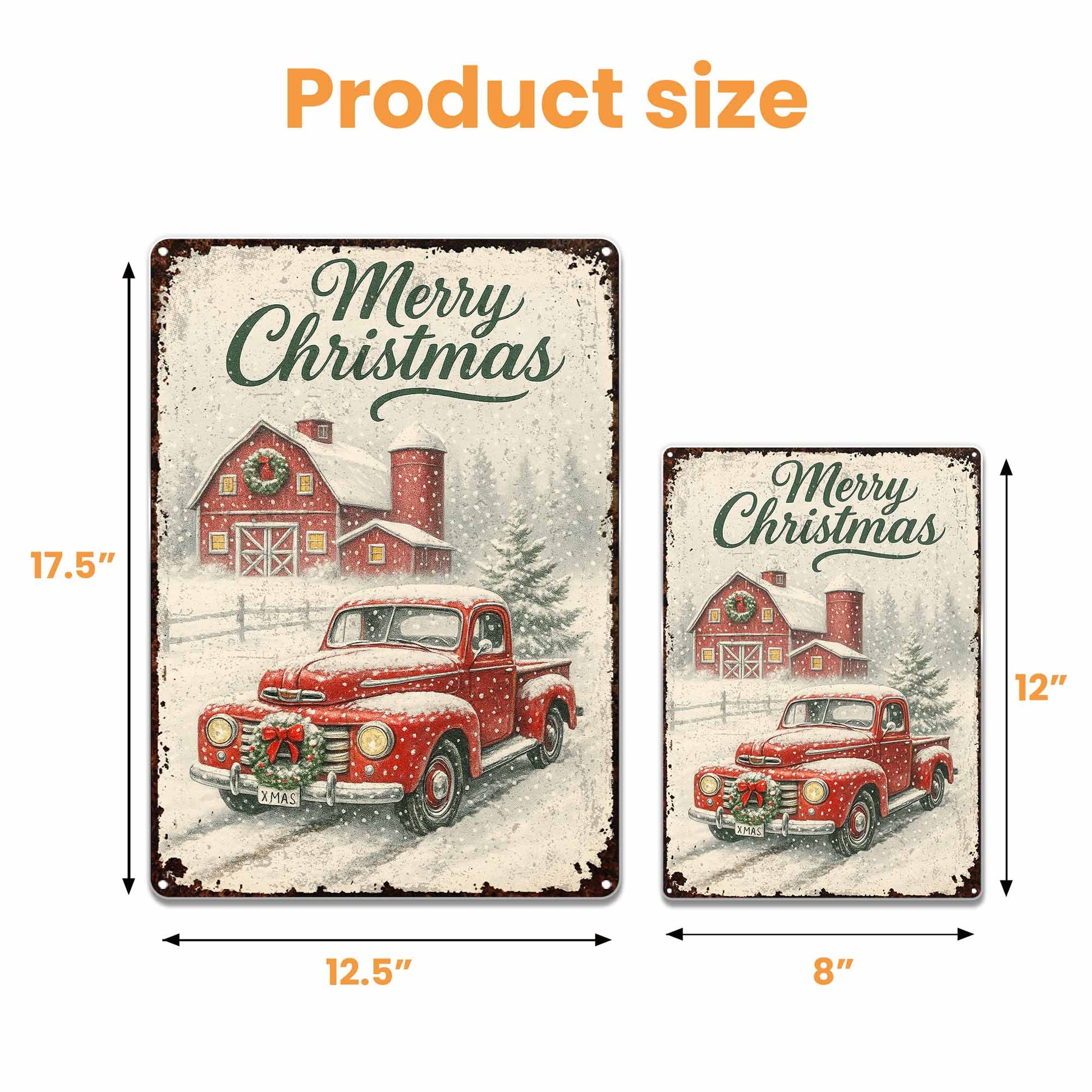Merry Christmas Vintage Truck and Snowy Barn Scene
