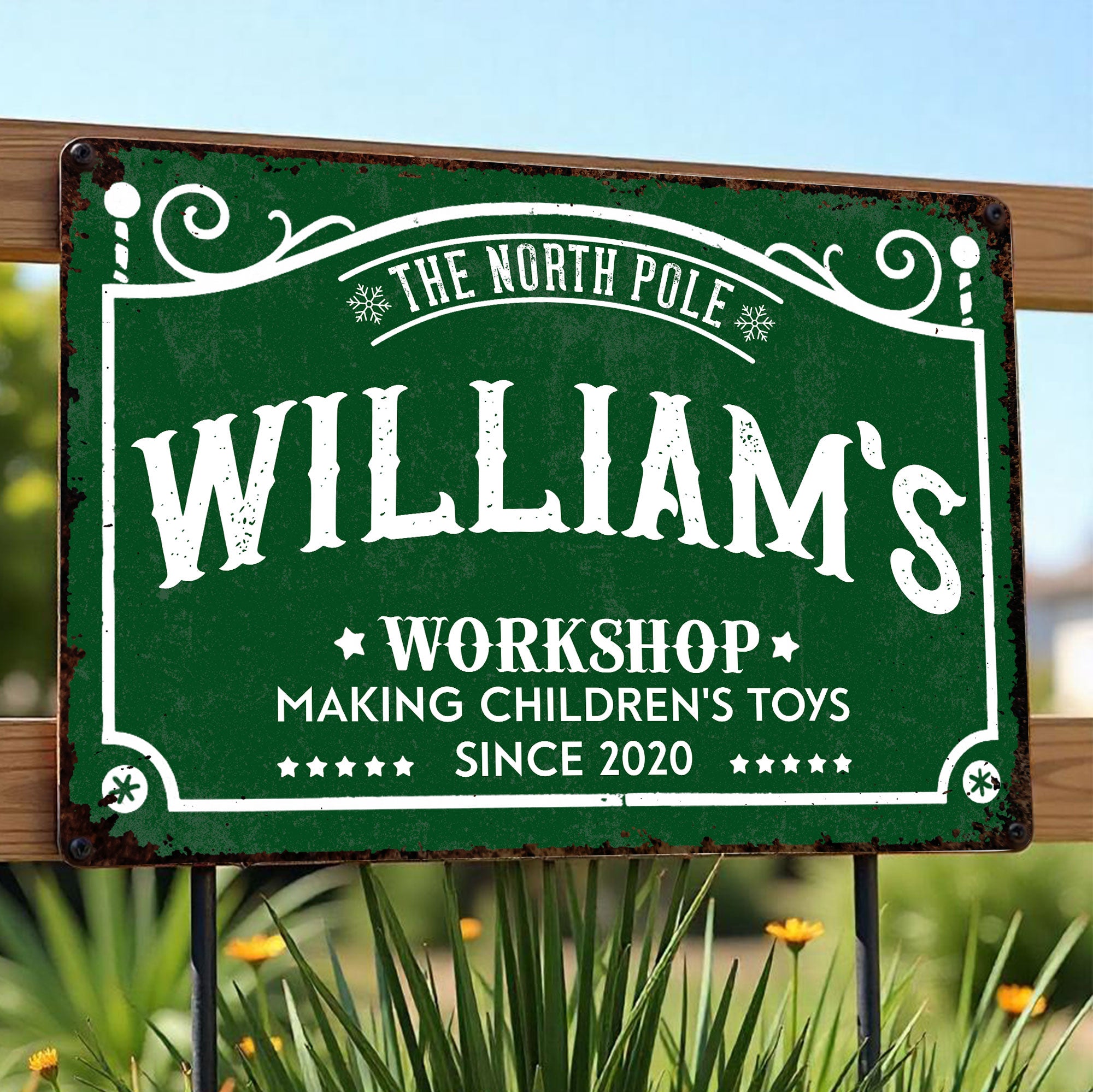 The North Pole Workshop Making Children's Toys, Personalized Metal Sign ...