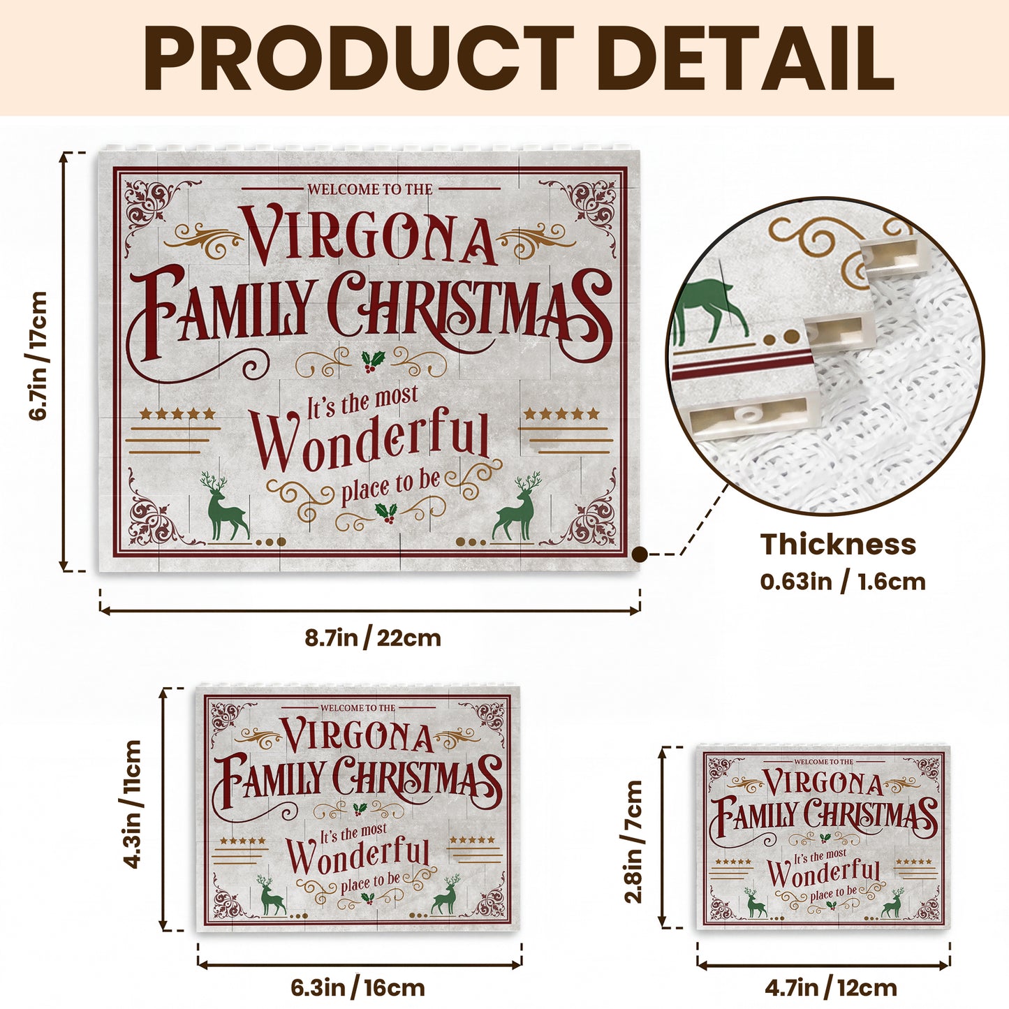 Welcome To The Family Christmas Reindeer And Holly Decor - Personalized Horizontal Building Brick Blocks - XMAS010_HBUBRI