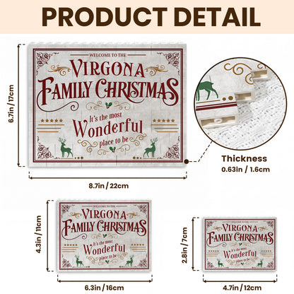 Welcome To The Family Christmas Reindeer And Holly Decor - Personalized Horizontal Building Brick Blocks - XMAS010_HBUBRI