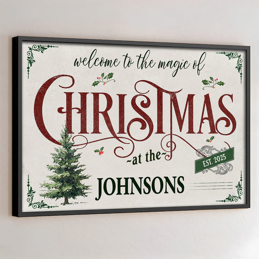 Welcome To The Magic Of Christmas, Christmas Tree And Holly Berries - Personalized Custom Horizontal Poster - XMAS011_HPOS