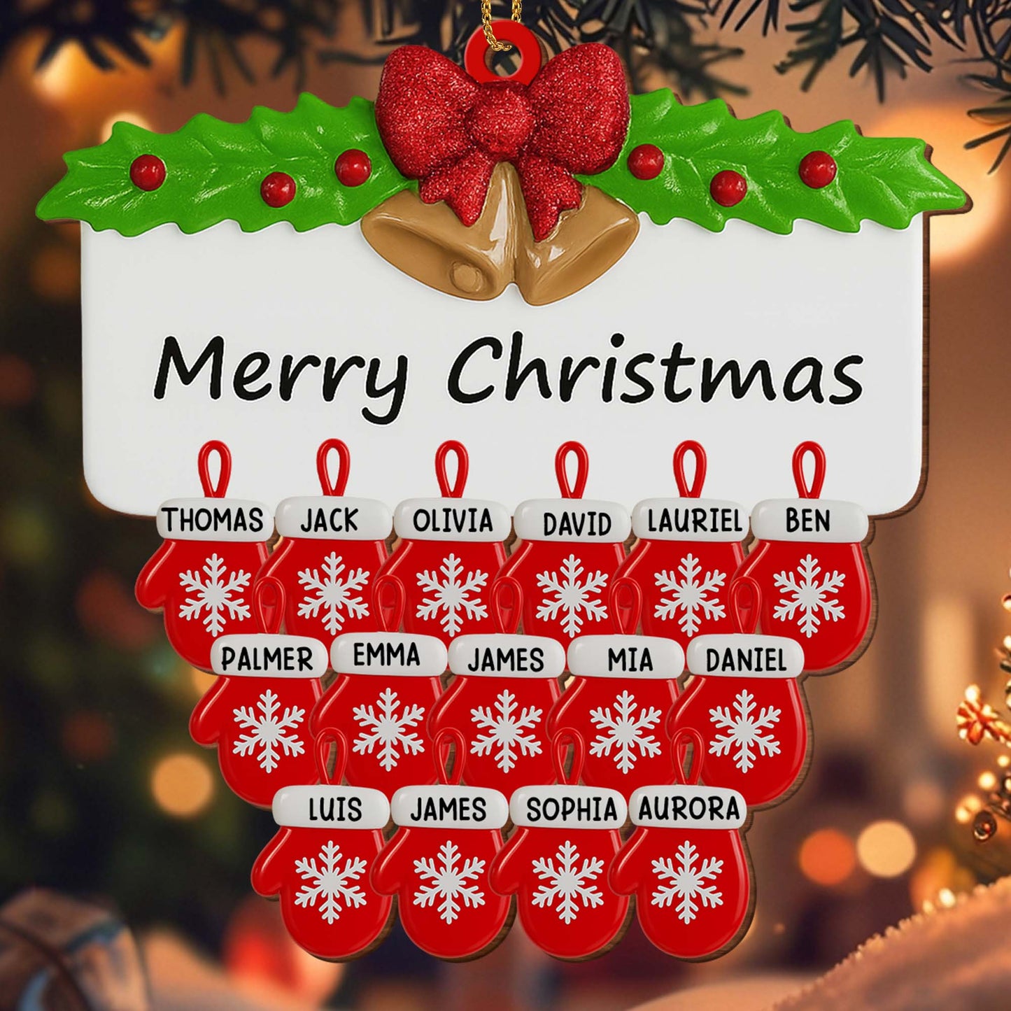 Merry Christmas Holly Leaves And Bow Design